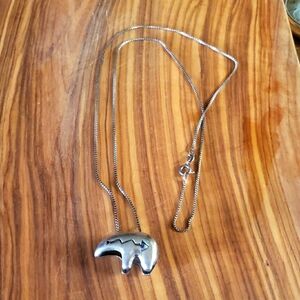 Vintage 925 Silver Native American Bear Pendant and 12 in chain Unsigned